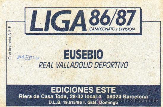 Cromos de f&uacute;tbol: Ed. Este 86-87 / Eusebio - Valladolid (sin pegar) - Foto 2