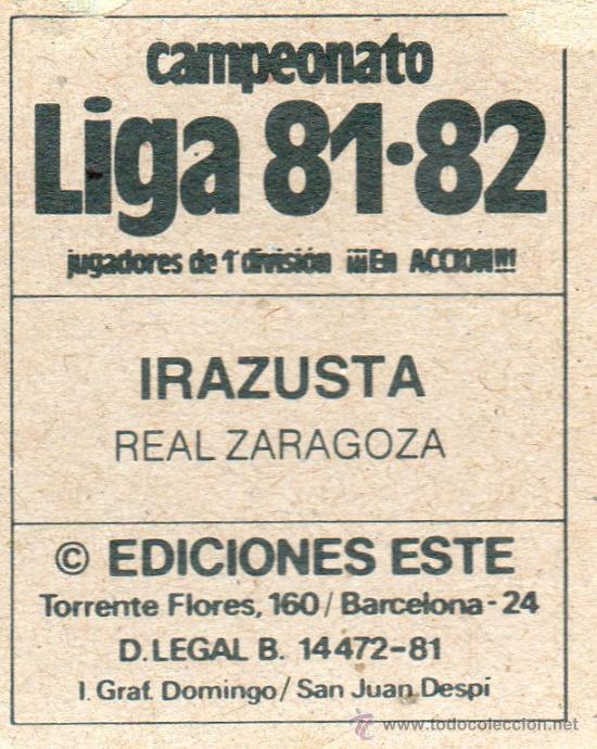 Cromos de f&uacute;tbol: Ed. Este 81-82 / Irazusta - Zaragoza - Foto 2