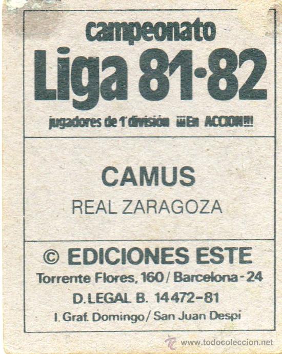 Cromos de f&uacute;tbol: Ed. Este 81-82 / Camus - Zaragoza - Foto 2