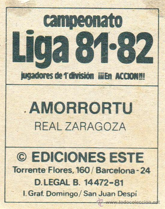 Cromos de f&uacute;tbol: Ed. Este 81-82 / Amorrortu - Zaragoza - Foto 2