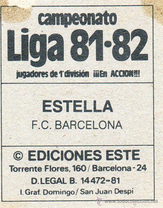 Cromos de f&uacute;tbol: Ed. Este 81-82 / Estella - Barcelona - Foto 2