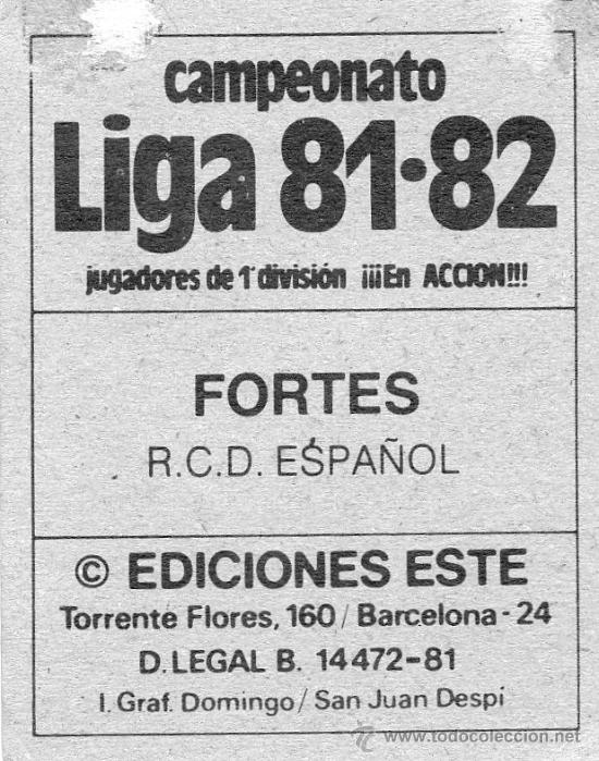 Cromos de f&uacute;tbol: Ed. Este 81-82 / Fortes - Espa&ntilde;ol - Foto 2