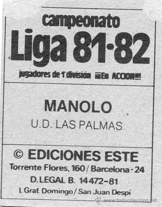 Cromos de f&uacute;tbol: Ed. Este 81-82 / Manolo - Las Palmas - Foto 2
