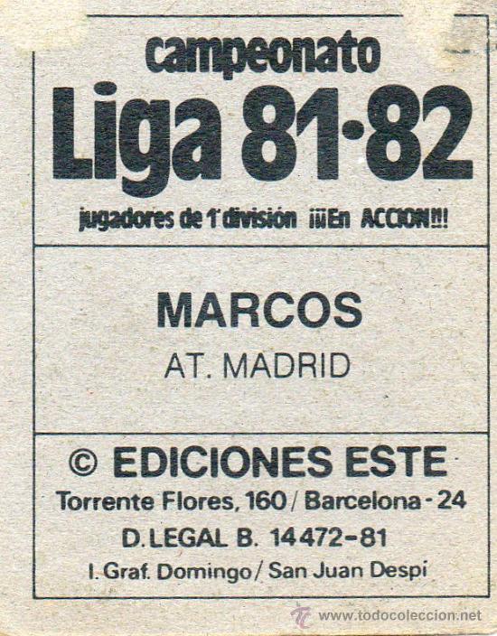 Cromos de f&uacute;tbol: Ed. Este 81-82 / Marcos - Atl&eacute;tico - Foto 2