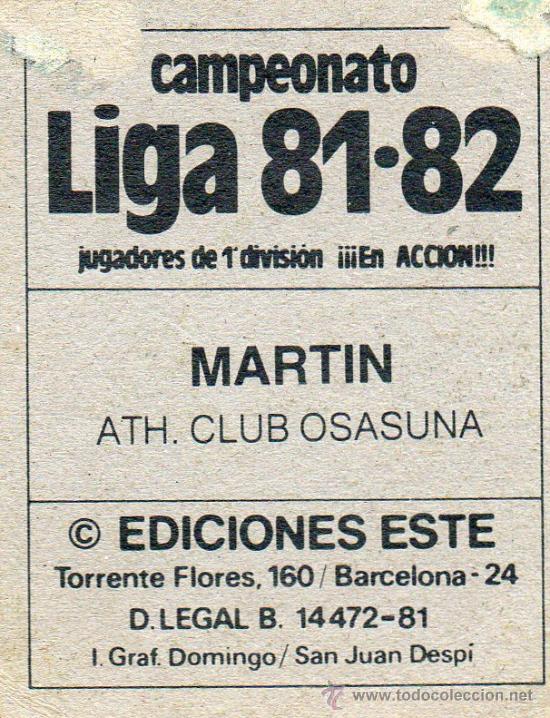 Cromos de f&uacute;tbol: Ed. Este 81-82 / Mart&iacute;n - Osasuna - Foto 2