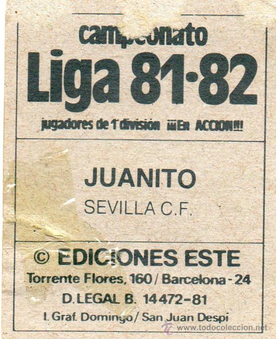 Cromos de f&uacute;tbol: Ed. Este 81-82 / Juanito - Sevilla - Foto 2