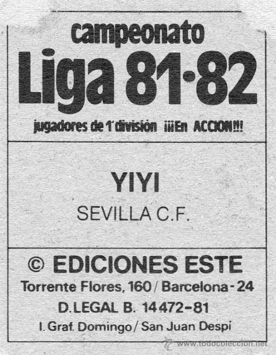 Cromos de f&uacute;tbol: Ed. Este 81-82 / Yiyi - Sevilla - Foto 2