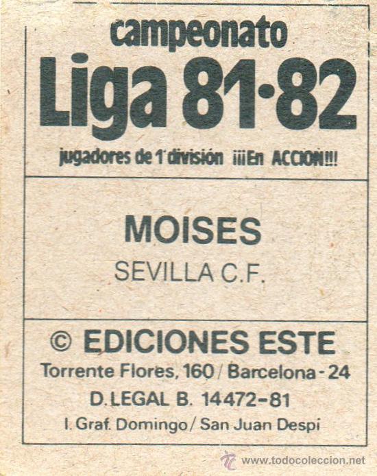 Cromos de f&uacute;tbol: Ed. Este 81-82 / Mois&eacute;s - Sevilla - Foto 2