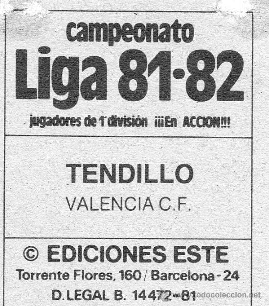Cromos de f&uacute;tbol: Ed. Este 81-82 / Tendillo - Valencia - Foto 2