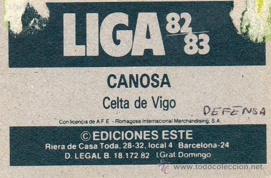 Cromos de f&uacute;tbol: Ed. Este 82 - 83 / Canosa - Celta - Foto 2