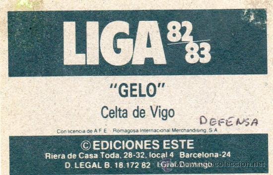 Cromos de f&uacute;tbol: Ed. Este 82 - 83 / Gelo - Celta - Foto 2