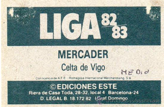 Cromos de f&uacute;tbol: Ed. Este 82 - 83 / Mercader - Celta - Foto 2