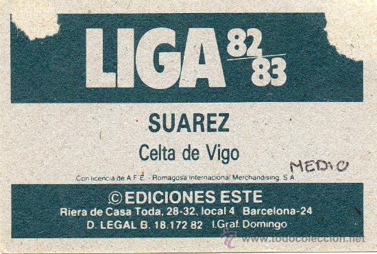 Cromos de f&uacute;tbol: Ed. Este 82 - 83 / Su&aacute;rez - Celta - Foto 2