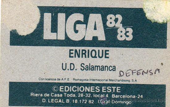 Cromos de f&uacute;tbol: Ed. Este 82 - 83 / Enrique - Salamanca - Foto 2