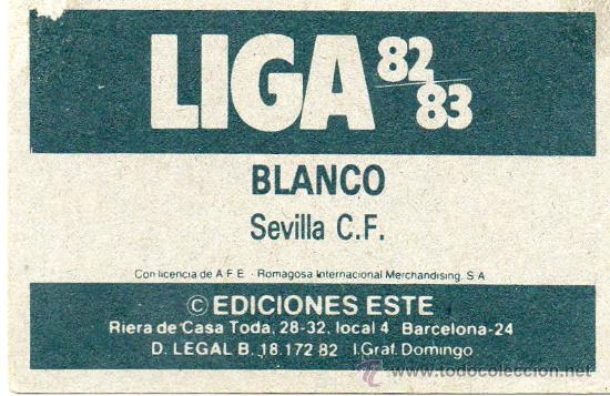 Cromos de f&uacute;tbol: Ed. Este 82 - 83 / Blanco - Sevilla - Foto 2