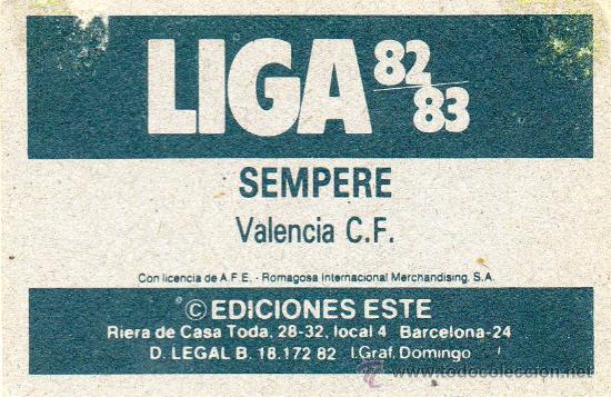 Cromos de f&uacute;tbol: Ed. Este 82 - 83 / Sempere - Valencia - Foto 2