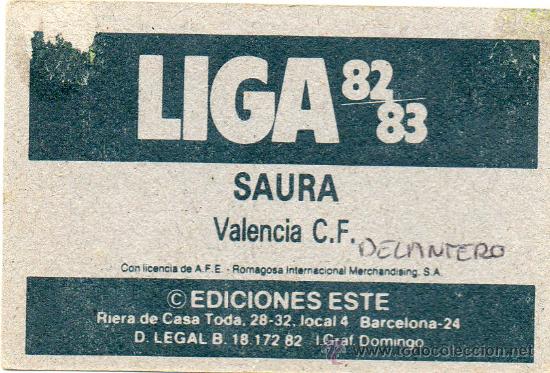 Cromos de f&uacute;tbol: Ed. Este 82 - 83 / Saura - Valencia - Foto 2