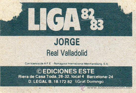 Cromos de f&uacute;tbol: Ed. Este 82 - 83 / Jorge - Valladolid - Foto 2