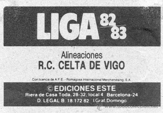 Cromos de f&uacute;tbol: Ed. Este 82 - 83 / Alineaci&oacute;n Celta - Foto 2