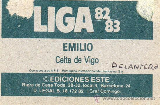 Cromos de f&uacute;tbol: Ed. Este 82 - 83 / Emilio - Celta - Foto 2