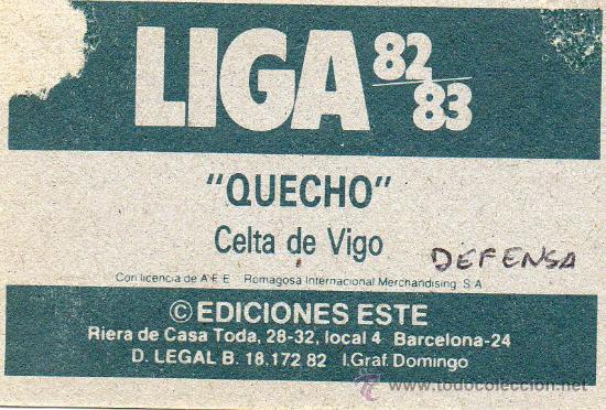 Cromos de f&uacute;tbol: Ed. Este 82 - 83 / Quecho - Celta - Foto 2