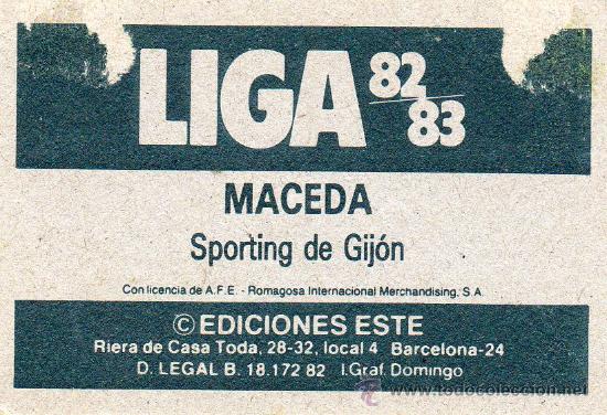 Cromos de f&uacute;tbol: Ed. Este 82 - 83 / Maceda - Sporting de Gij&oacute;n - Foto 2