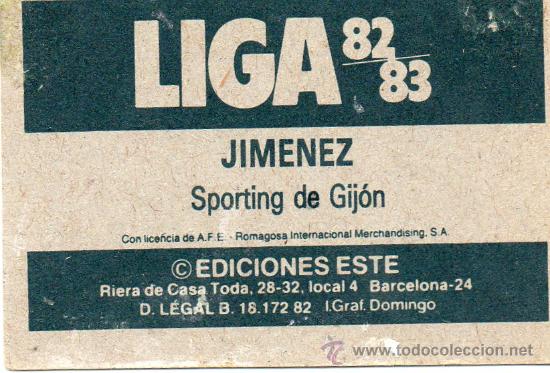 Cromos de f&uacute;tbol: Ed. Este 82 - 83 / Jim&eacute;nez - Sporting de Gij&oacute;n - Foto 2