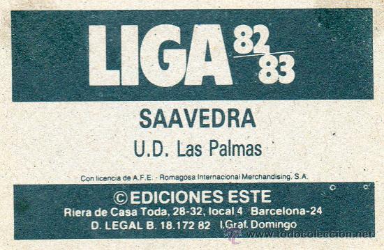 Cromos de f&uacute;tbol: Ed. Este 82 - 83 / Saavedra - Las Palmas - Foto 2