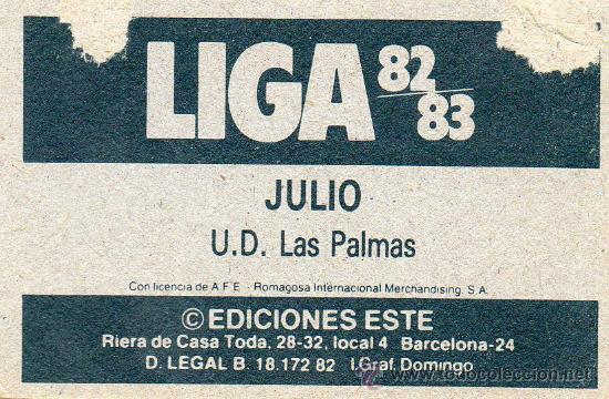 Cromos de f&uacute;tbol: Ed. Este 82 - 83 / Julio - Las Palmas - Foto 2