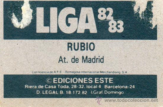 Cromos de f&uacute;tbol: Ed. Este 82 - 83 / Rubio - Atl&eacute;tico de Madrid - Foto 2