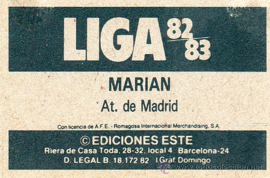 Cromos de f&uacute;tbol: Ed. Este 82 - 83 / Marian - Atl&eacute;tico de Madrid - Foto 2