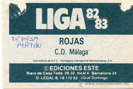 Cromos de f&uacute;tbol: Ed. Este 82 - 83 / Rojas - M&aacute;laga - Foto 2