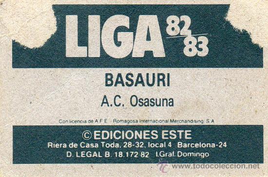 Cromos de f&uacute;tbol: Ed. Este 82 - 83 / Basauri - Osasuna - Foto 2
