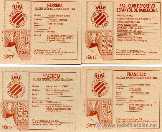 Cromos de f&uacute;tbol: Ed. Este 95 - 96 / Herrera - Espa&ntilde;ol (sin pegar) - Foto 2
