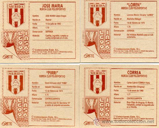 Cromos de f&uacute;tbol: Ed. Este 95 - 96 / Loren - M&eacute;rida (sin pegar) - Foto 2