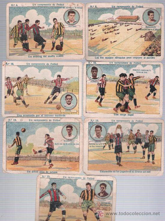 Cromos de Futebol: Un Campeonato de Futbol. Lote de 7 cromos entre el 3 y 22. Publicidad Casa Hierro.