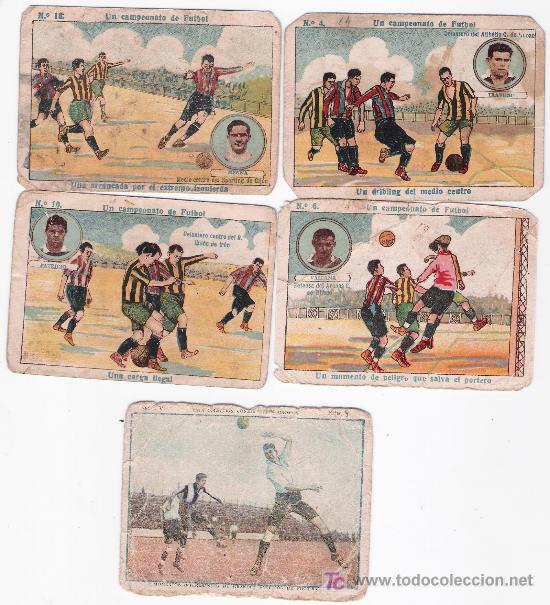 Cromos de Futebol: Un Campeonato de Futbol.4 cromos y Momentos interesantes...1 cromo. Total 5 cromos. Chocola-