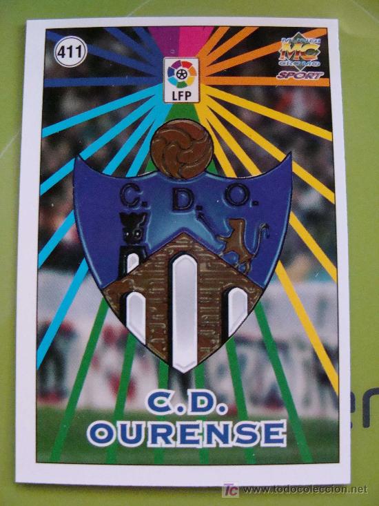 Fu&szlig;ball-Sticker: FICHA CROMO. 1998 1999. 411 ESCUDO ALINEACI&Oacute;N DEL CD ORENSE. FICHAS LIGA 98 99. MUNDI CROMO.