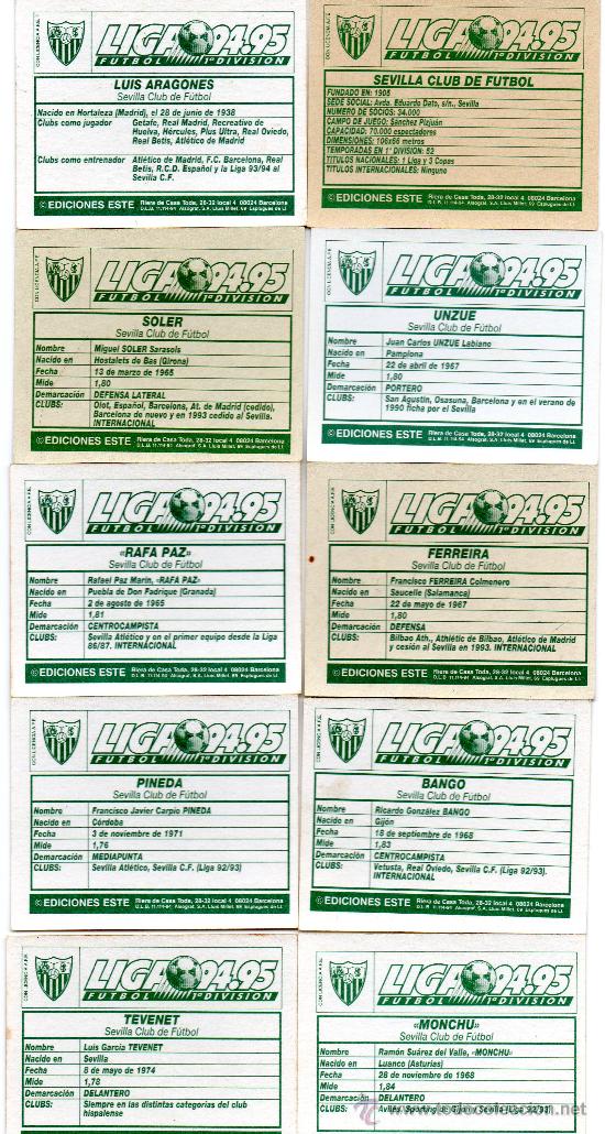 Cromos de f&uacute;tbol: Ed. Este 94 - 95 / Bango - Sevilla (sin pegar) - Foto 2