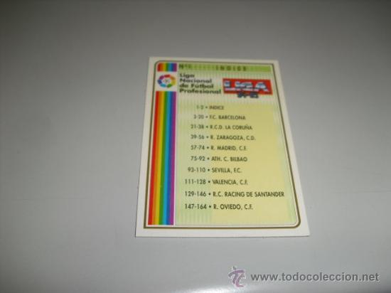 Cromos de Futebol: FICHA DE LA LIGA 1994 1995 94 95 MUNDICROMOS FUTBOL FICHA INDICE