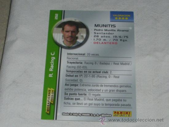 Cromos de f&uacute;tbol: -MEGAFICHAS 03-04 : 252 MUNITIS ( SANTANDER ) -- BAJA -- - Foto 2