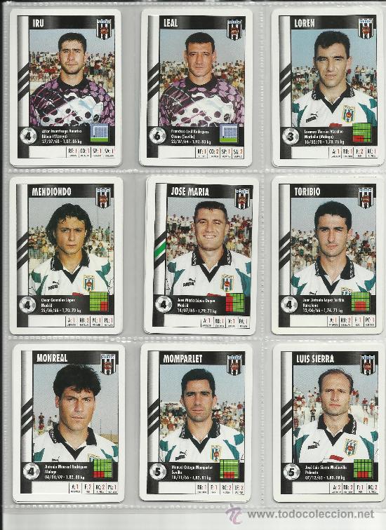 Figurine di Calcio: LOTE EQUIPO COMPLETO M&Eacute;RIDA MARCA SUPER GOL 95 96 SUPERGOL 1995 1996 (23 CARTAS NAIPES) H FOURNIER