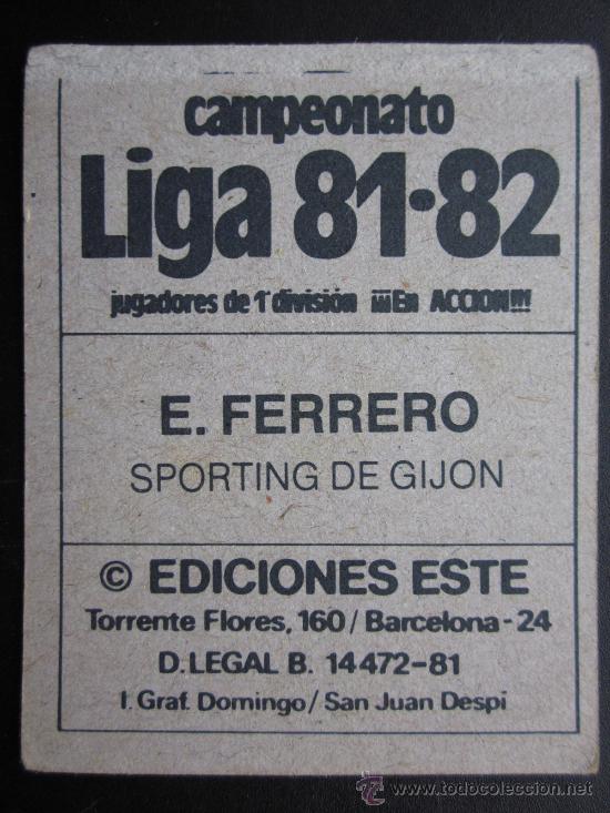 Cromos de f&uacute;tbol: SPORTING DE GIJON - ED. ESTE 1981-1982 81-82 - E. FERRERO - Foto 2