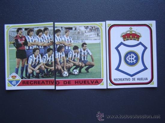 Cromos de Futebol: RECREATIVO DE HUELVA - FUTBOL 84 de PANINI - EQUIPO COMPLETO (3 cromos) - Liga 1983/84