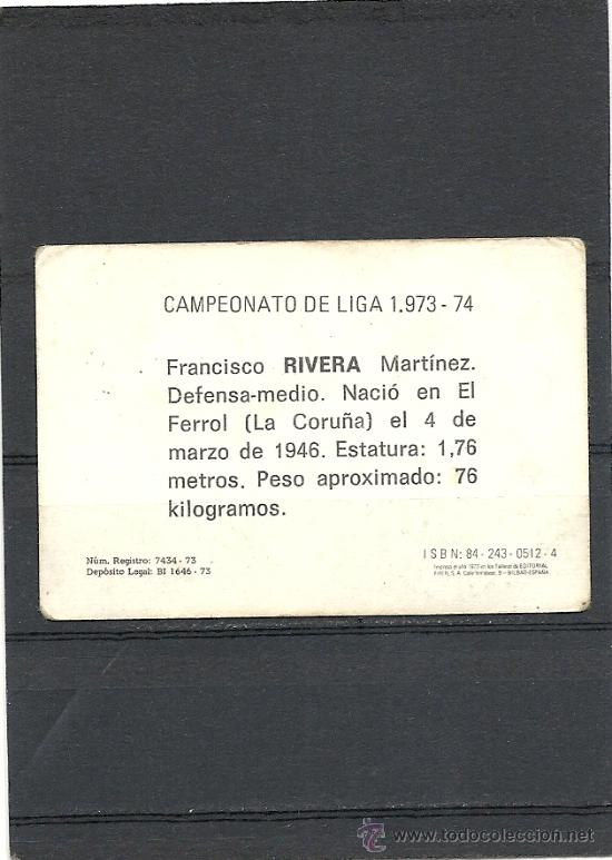 Cromos de f&uacute;tbol: FHER 73-74 , RIVERA, CELTA DE VIGO. - Foto 2