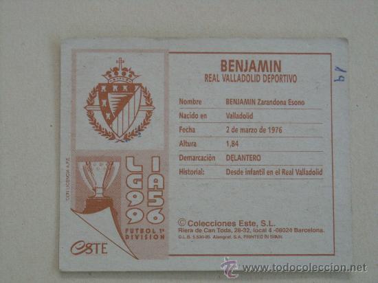 Cromos de f&uacute;tbol: ESTE 95-96  BENJAMIN   VALLADOLID  1995-1996  VERSION - Foto 2