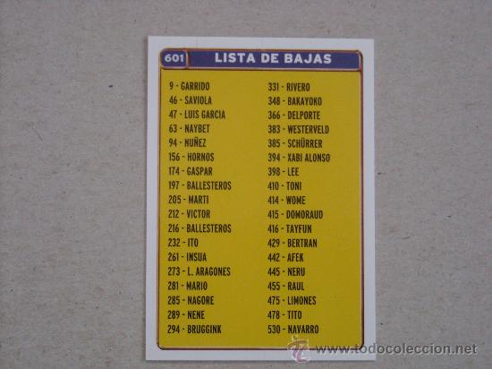 Cromos de f&uacute;tbol: FICHAS LIGA 2005 N&ordm; 601 INDICE DE BAJAS 04-05 MUNDICROMO 2004-2005 NUEVO