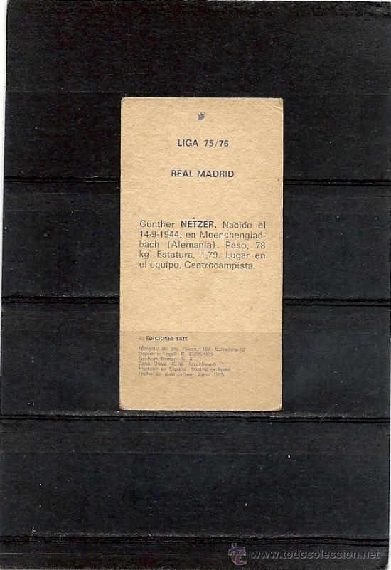 Cromos de f&uacute;tbol: EDICIONES ESTE LIGA 75-76, REAL MADRID, NETZER. - Foto 2