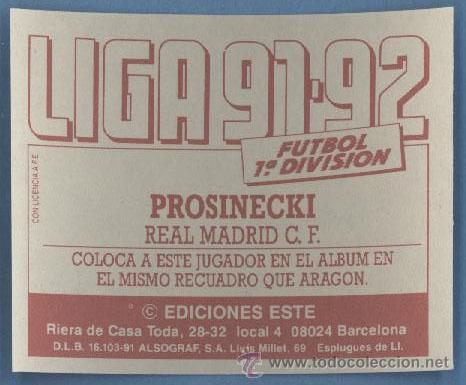 Cromos de f&uacute;tbol: Prosinecki - Coloca Liga 91 92 - Ediciones Este &iexcl;Nuevo e impecable! - Foto 2