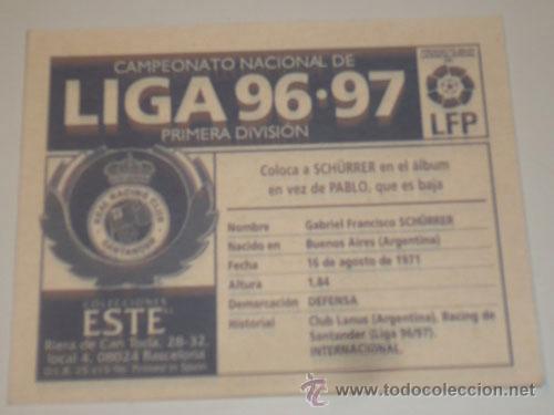 Cromos de f&uacute;tbol: SCHURRER R. SANTANDER EDICIONES ESTE 96-97 - Foto 2